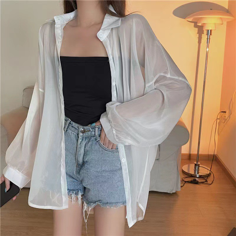 [Mã TOPS06 giảm đến 10k đơn 99k] Áo sơ mi nữ dài tay voan mỏng khoác ngoài đi biển oversize nhiều màu | BigBuy360 - bigbuy360.vn