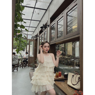 váy đầm tơ tầng 2 dây 25110