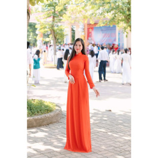 Áo dài trơn 4 tà màu cam - áo dài đan linh