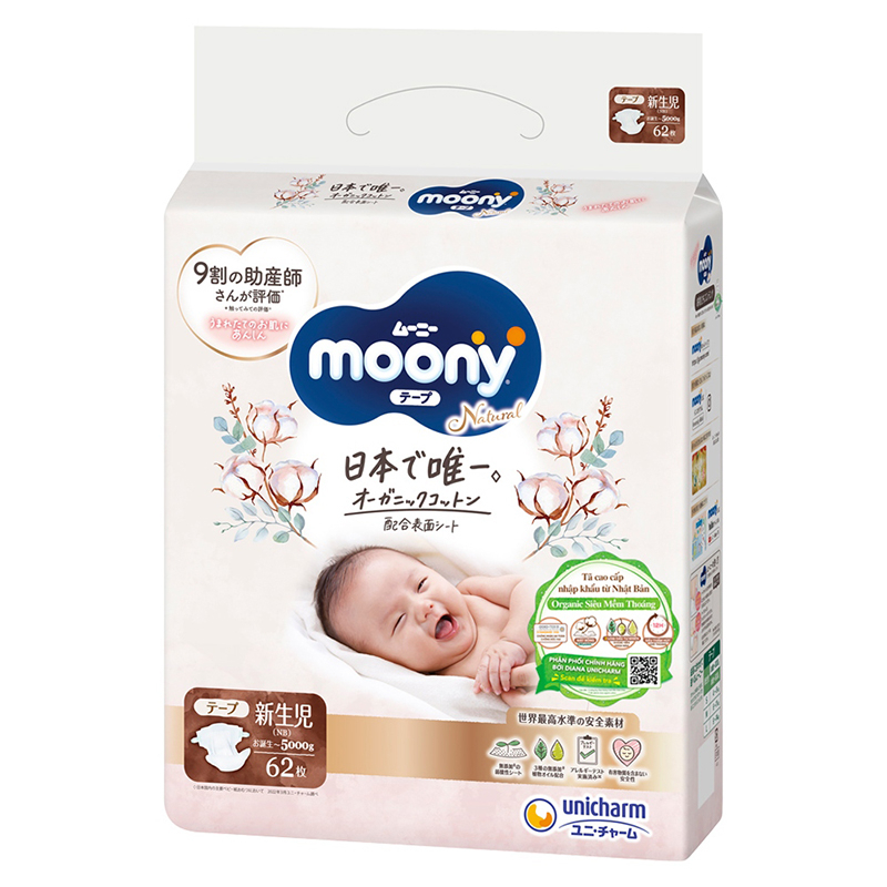 Tã bỉm dán Moony Natural nhiều size