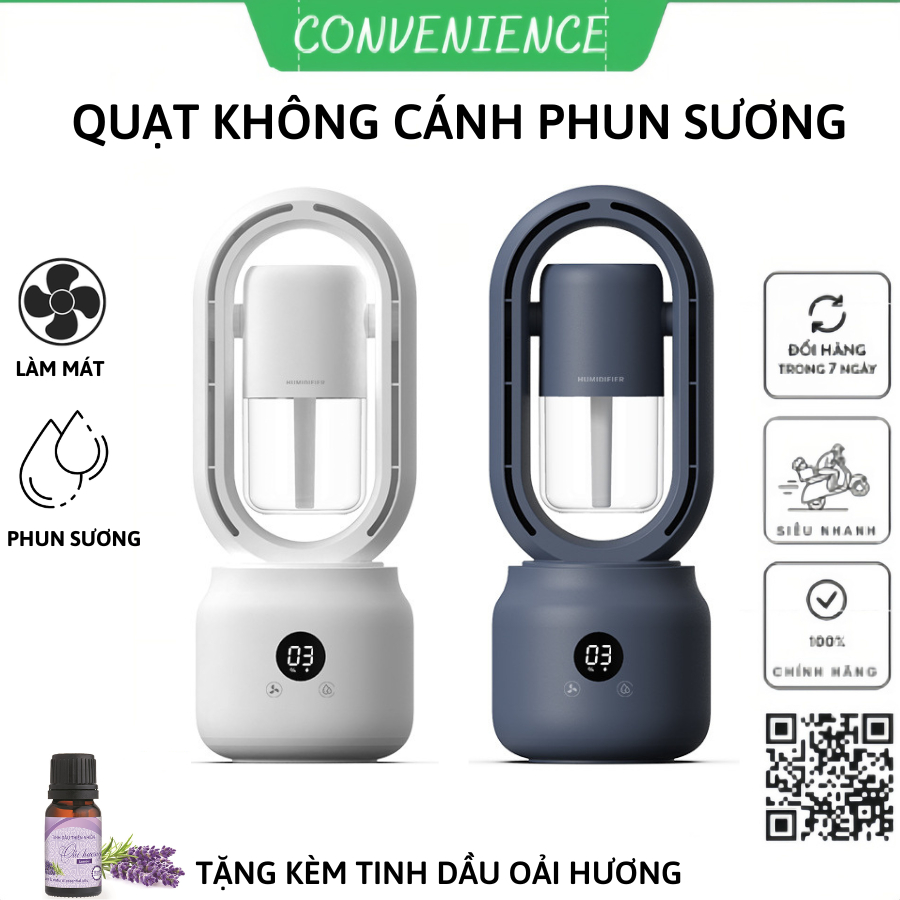 Quạt không cánh mini lọc bụi, quạt điều hòa mini phun sương tạo độ ẩm tích hợp đèn ngủ thông minh - SET2487
