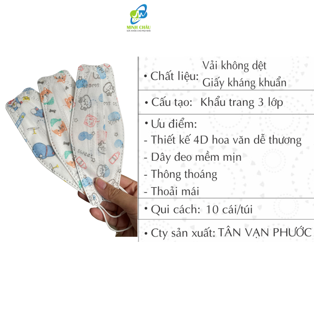 Khẩu Trang KF94 An Tâm trẻ em - Khẩu Trang 4d cho bé không đau tai, vải không dệt - Thùng 300 cái