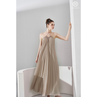 MOLLYNISTA Đầm thiết kế maxi dập ly mờ quyến rũ nữ tín cao cấp đi chơi đi tiệc