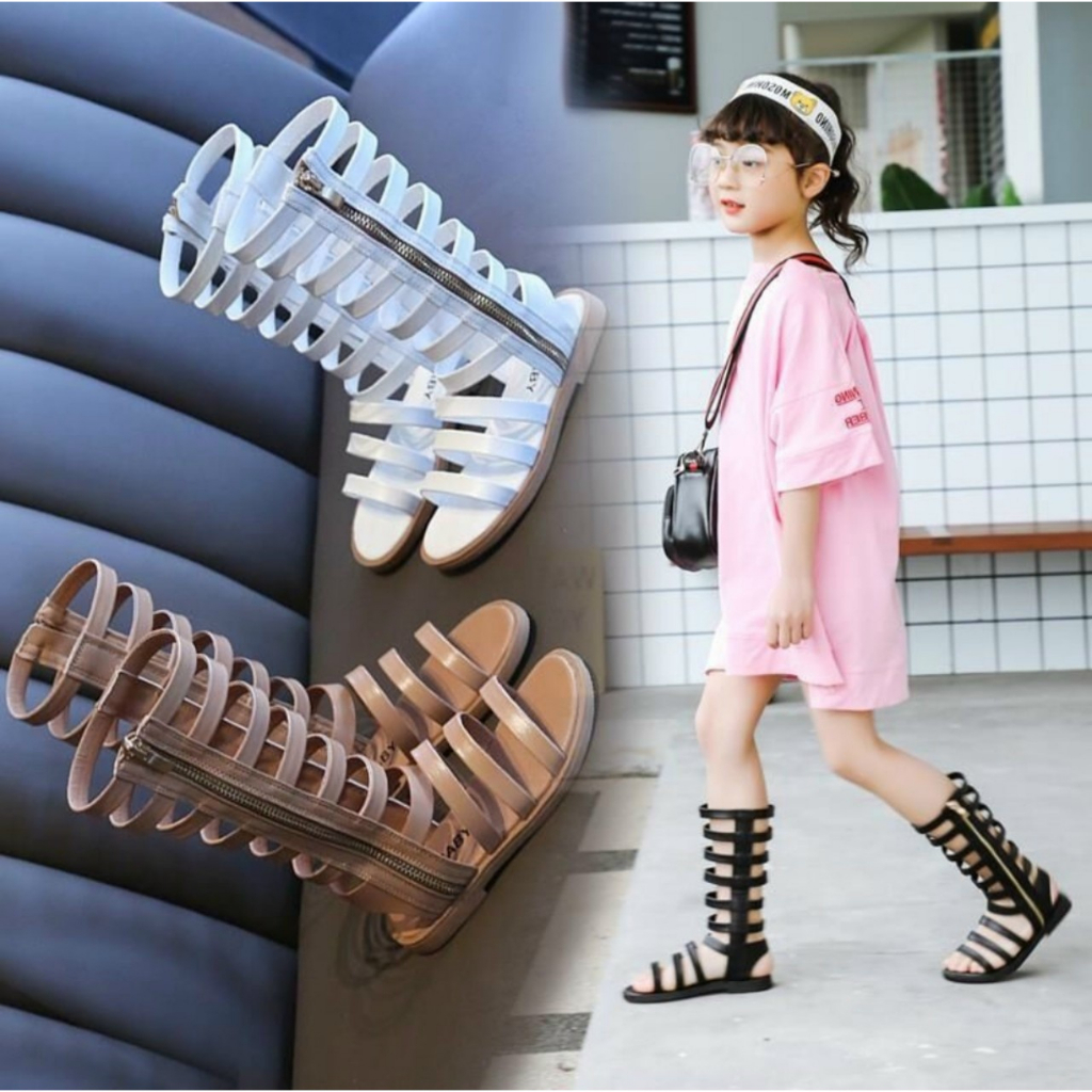 Giày sandal chiến binh cao cổ cho bé gái hàng quảng châu da mềm