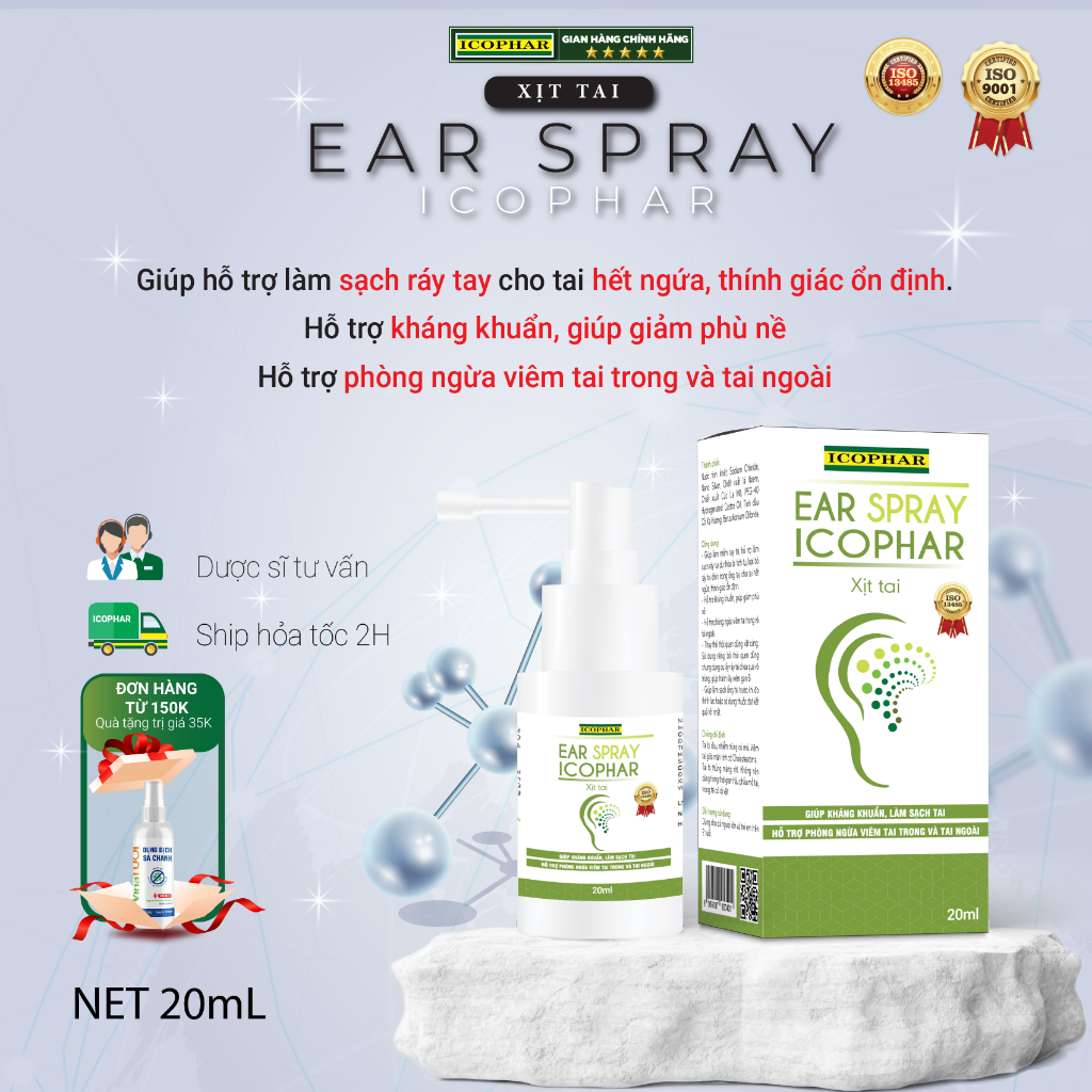 Xịt tai EAR SPRAY ICOPHAR - Giúp làm mềm ráy tai, giảm ngứa tai, đau