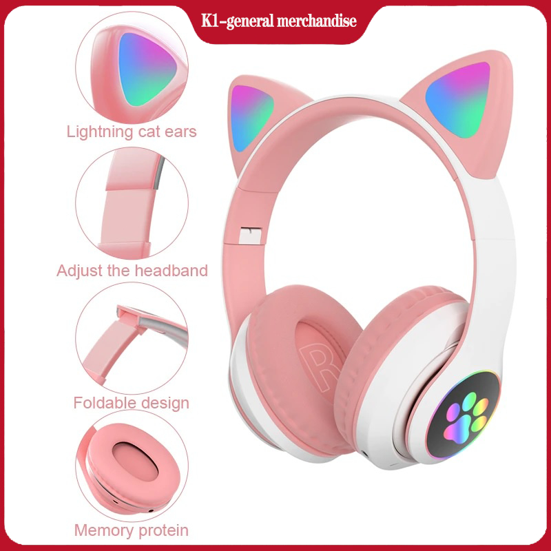 Tai nghe không dây Bluetooth Cat Ear STN28 màu sắc cute,âm thanh ấm bass mạnh（Có phiếu giảm giá）