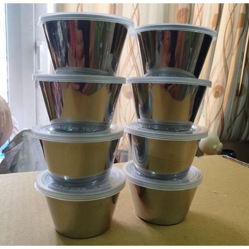 Combo 10 chén inox làm bánh flan có nắp - chén inox 304