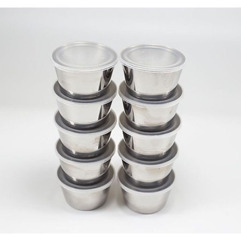 Combo 10 chén inox làm bánh flan có nắp - chén inox 304