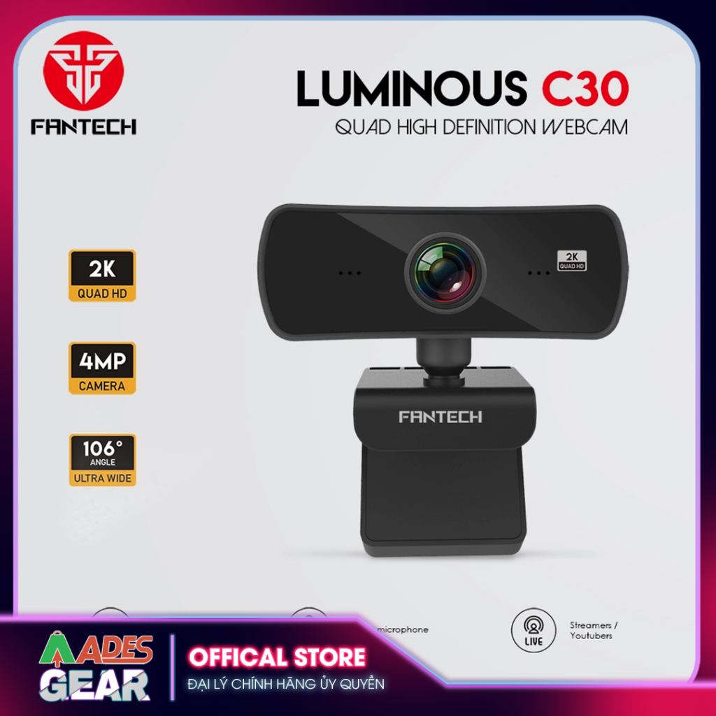 ✔️ Webcam Livestream Học Tập và Làm Việc Online Chuyên Nghiệp FANTECH C30 ✔️ Camera 4MP ✔️ BH 12 THÁNG