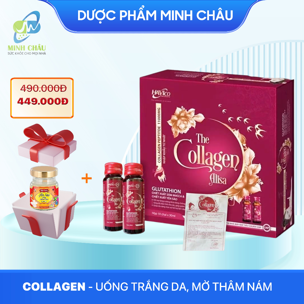 Collagen uống trắng da, mờ thâm nám Collagen peptide: 11000mg 30ml x 10 chai