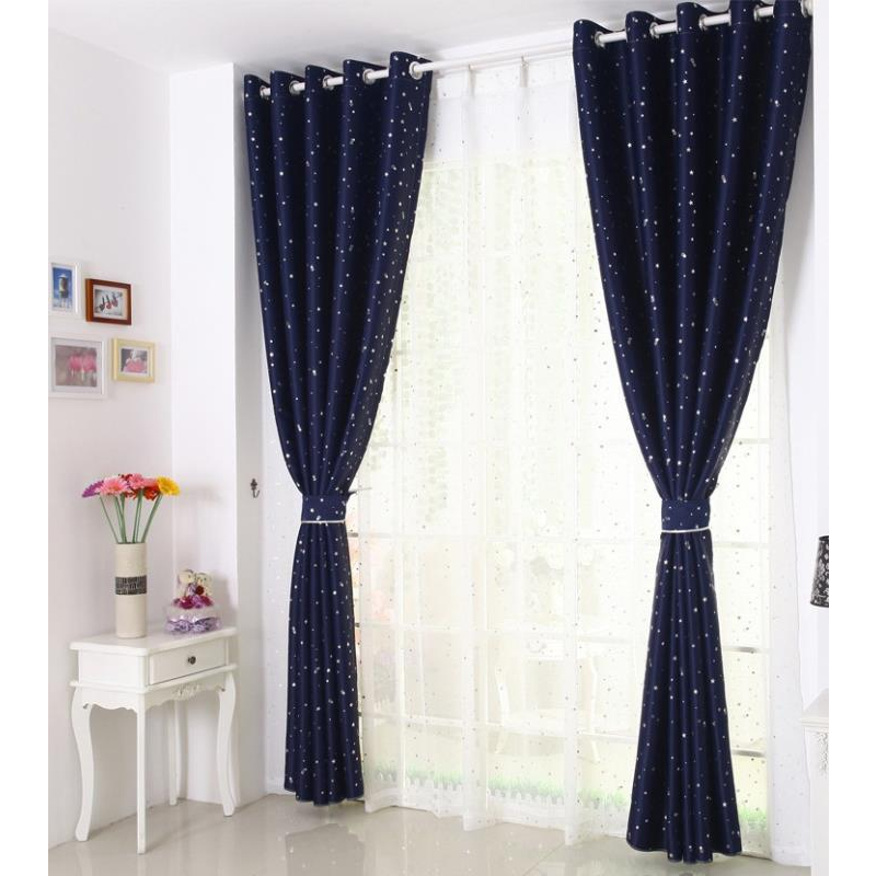 Rèm vải gấm sao xanh đậm dành cho phòng ngủ - Rèm cản sáng , chống nắng tốt