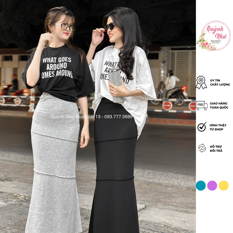 Set áo thun in chữ kết hợp chân váy đuôi cá dáng dài cực kì tôn dáng, phong cách và dễ thương. Hàng quảng châu loại 1.