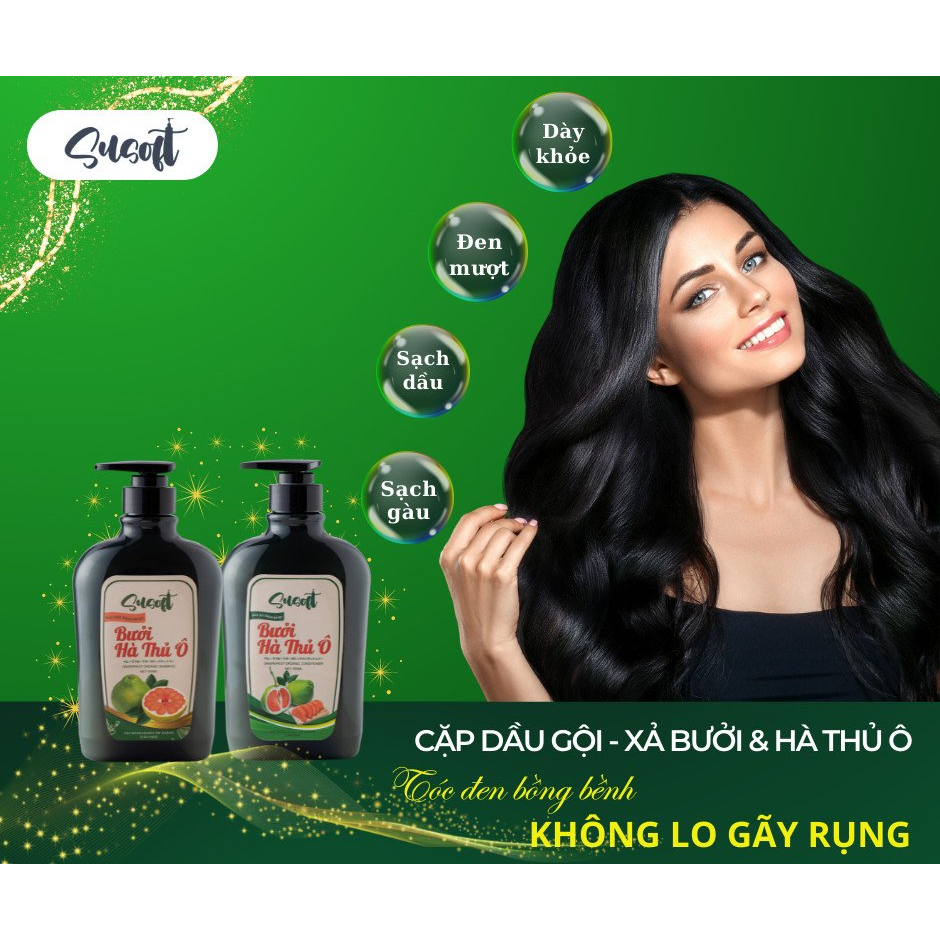 Bộ dầu gội xả Bưởi & Hà Thủ Ô SuSoft - Giảm Rụng Tóc Sạch Gàu 550ML