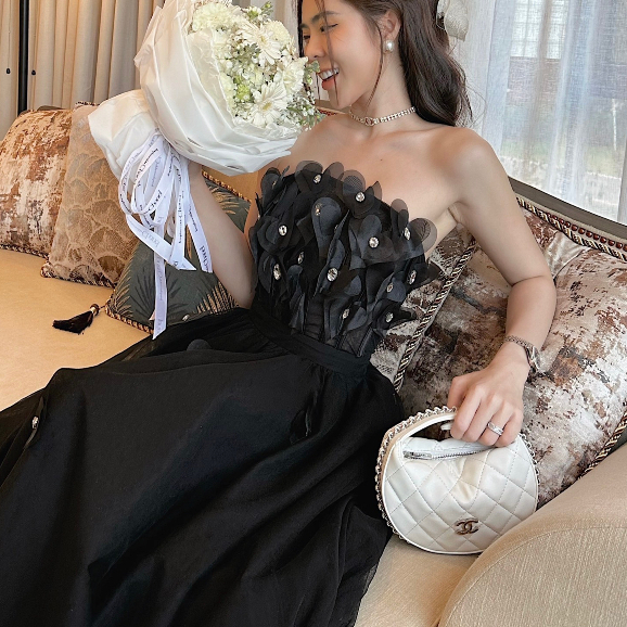 Váy maxi cúp ngực kết hoa đá