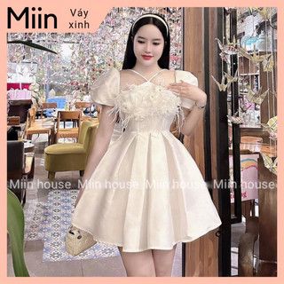 Váy tay bồng dây v hoa đá lông vũ