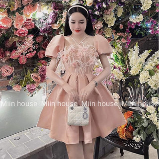 Váy tay bồng dây v hoa đá lông vũ