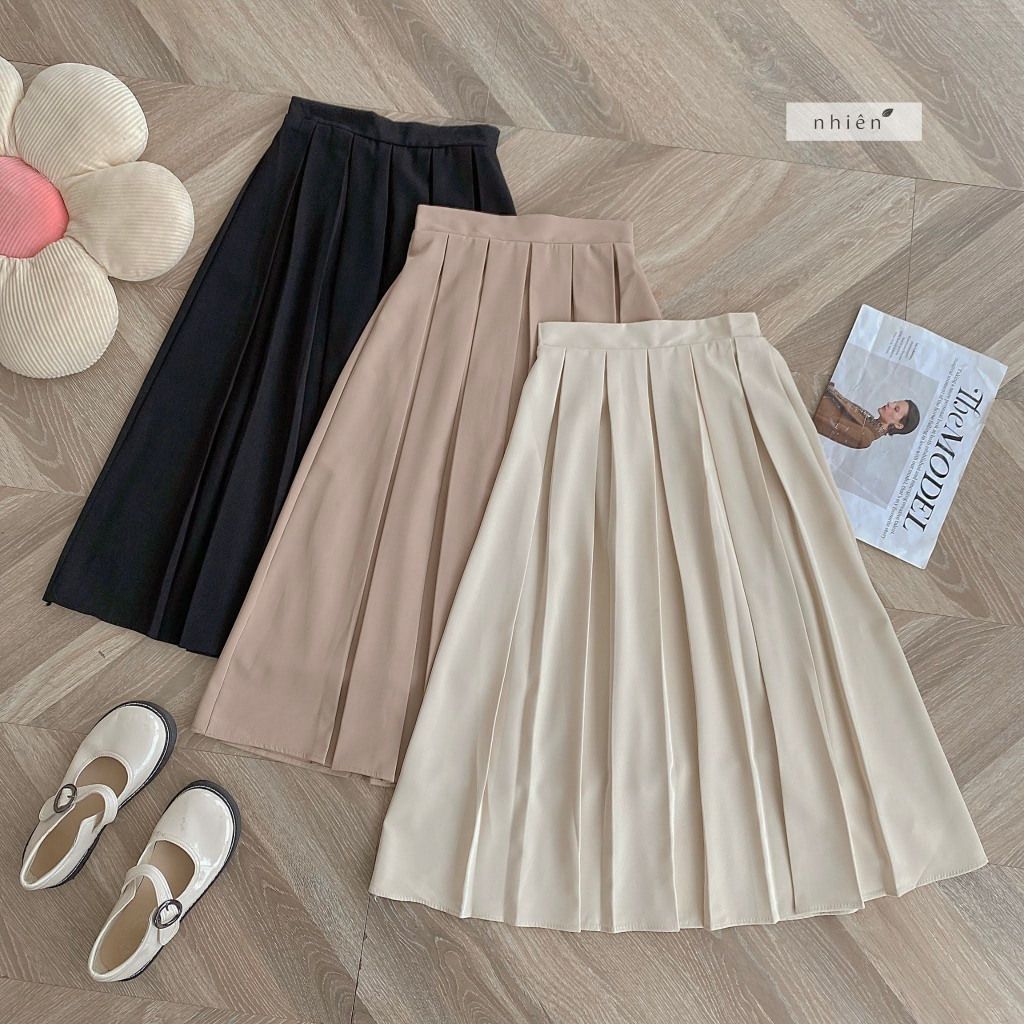 Chân váy công sở nữ - chân váy xếp ly dáng dài lưng chun sau nhienhienvintage BV110