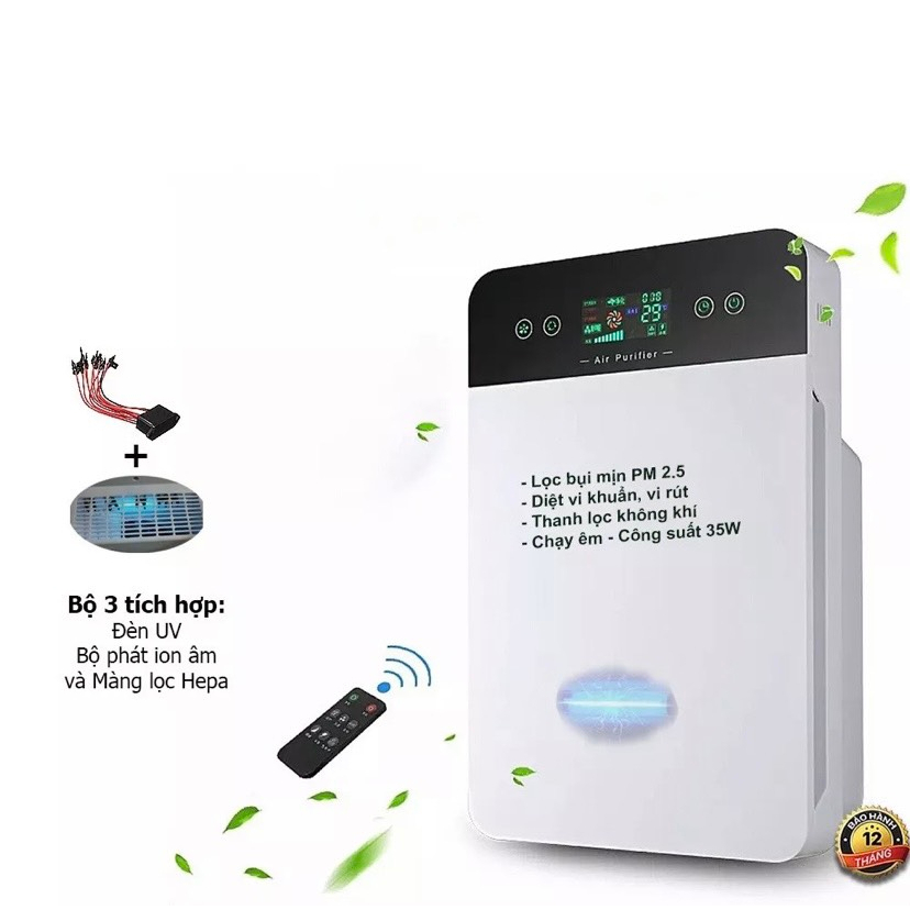 Máy Lọc Không Khí Air Purifier - Kết Hợp ion Âm và UV diệt Khuẩn Cùng Màng Lọc Hepa Lọc Bụi Mịn PM2.5