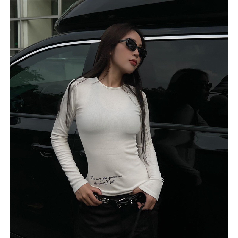 Áo tay dài thun gân co giãn in chữ ASPEN TOP - THESTAN