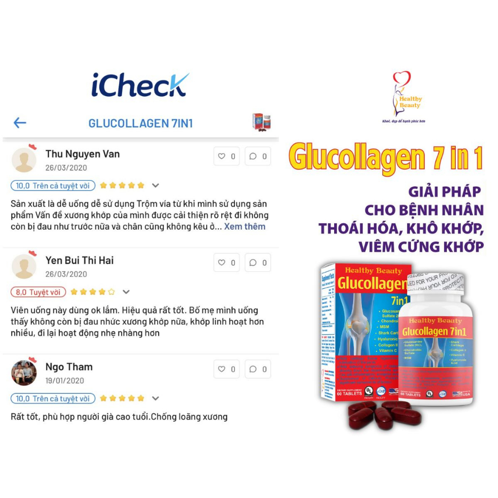 Viên uống bổ xương khớp GLUCOLLAGEN 7IN1 Healthy Beauty 60 Viên - tái tạo chất nhờn sụn khớp, hỗ trợ thoái hóa khớp gối