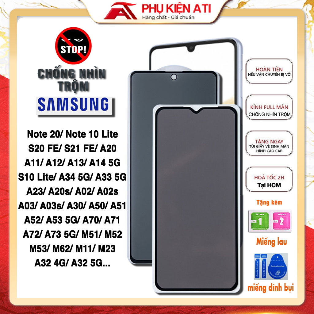 Kính cường lực Chống nhìn trộmSamsung A14 A04 A03s A02s A50 S21 Fe S20 Fe A13 A23 M53 A73 A72 A51 A54 A34 - Phụ kiện ATI