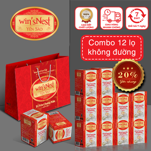 Combo 12 Yến Sào cao cấp win'snest Tổ Yến Chưng Sẵn Không Đường 20% (70 ml/ lọ)