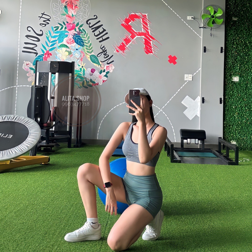 -Áo Bra tập BALLY xuất khẩu -Quần đùi tập body MPG -Áo Bra tập dệt kim chuẩn của hãng - Quần đùi body chất vải poly 4