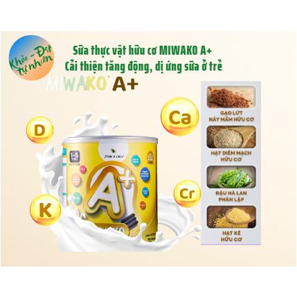 Sữa công thức hữu cơ nhập khẩu Malaysia, Miwako A+, cung cấp hàm lượng GABA gấp 10 lần, giúp trẻ tập trung hơn, Hộp 700g