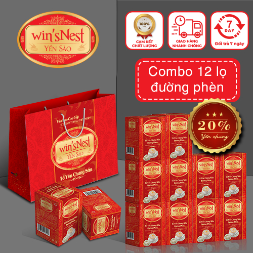 Combo 12 lọ Yến sào cao cấp win'sNest tổ yến chưng sẵn đường phèn 20% (70 ml/ lọ) phù hợp cho mọi đối tượng.