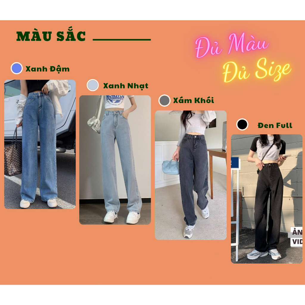SP Quần jean nữ ống suông lưng cao, Quần bò nữ ống rộng baggy cạp cao phong cách Hàn QuốcTT09