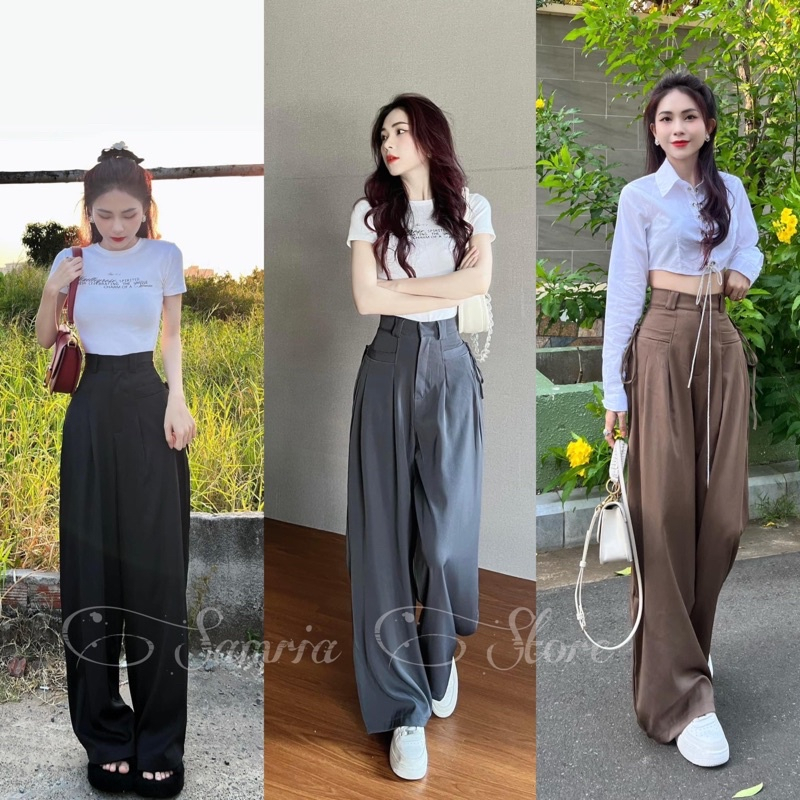 phẩm Quần xuông dây cá tính, quần ống rộng chất liệu Ruby Hàn siêu tôn dáng bao chất TT09