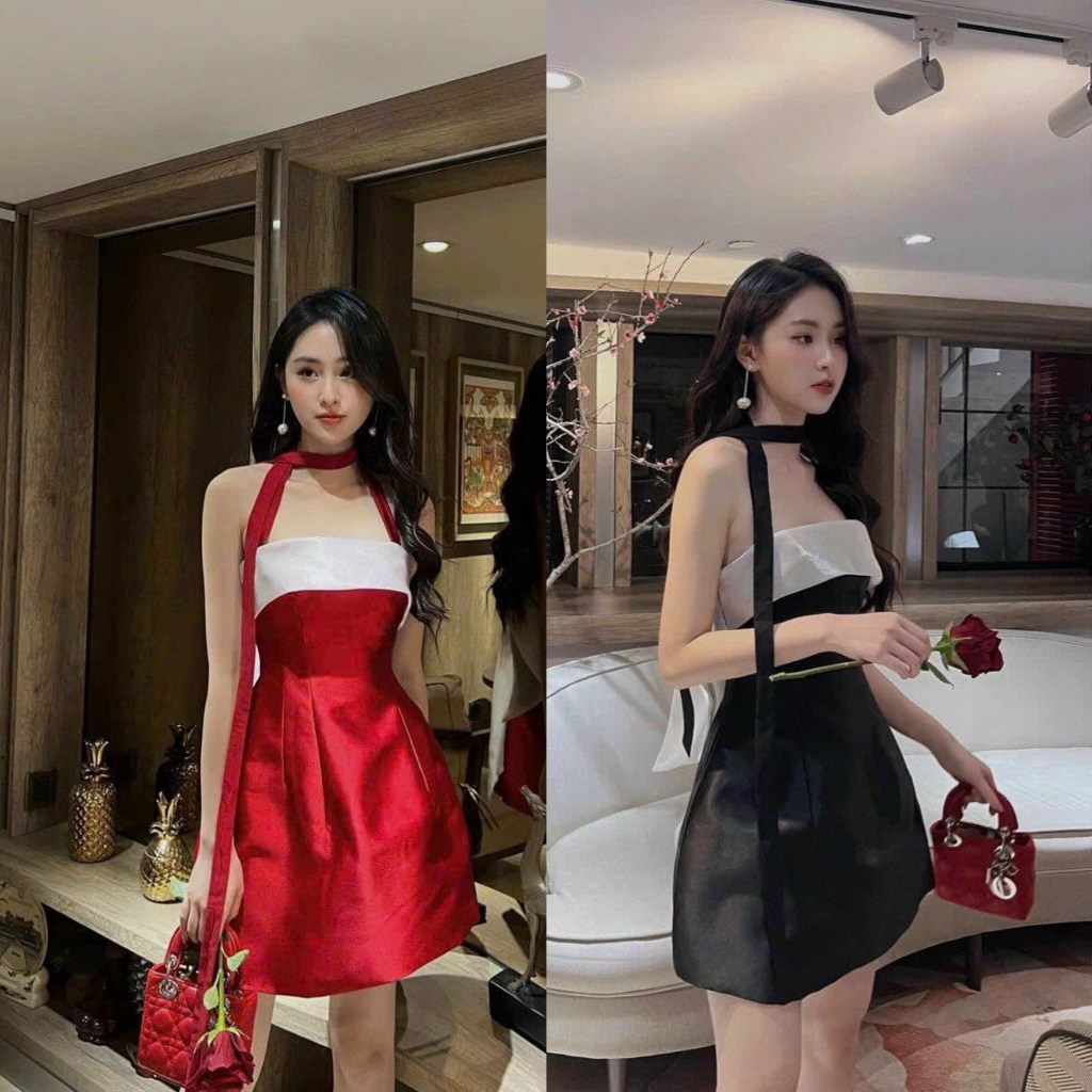 Đầm hai dây cup ngực đính nơ sau sexy, quyến dũ cho nàng đi chơi, dự tiệc [986]
