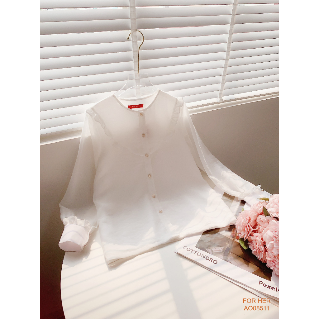Áo kiểu viền bèo FOR HER tay dài AO0851
