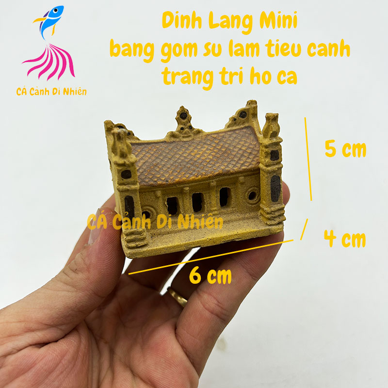 Đình làng mini bằng gốm sứ làm tiểu cảnh trang trí hồ cá 6 cm