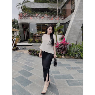 Set Áo Mix Váy Dập Ly