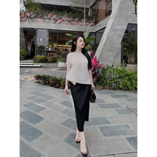 Set Áo Mix Váy Dập Ly