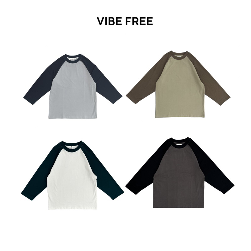 Áo thun tay dài raglan VIBE FREE cotton 100% cao cấp phối màu đẹp