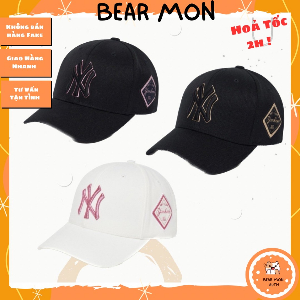 Mũ Lưỡi Trai MLB Diamond Structure Ball Cap New York Yankees 3Acp8501N Màu đen logo viền vàng và viền tím