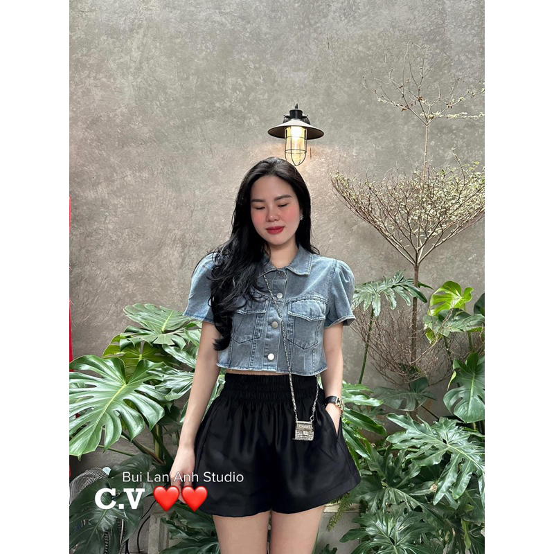 Áo Sơ mi Jean Croptop Túi Hộp HÀNG ĐẸP