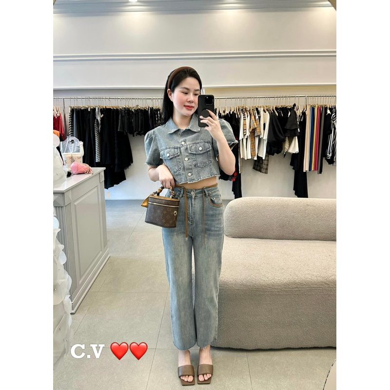 Áo Sơ mi Jean Croptop Túi Hộp HÀNG ĐẸP