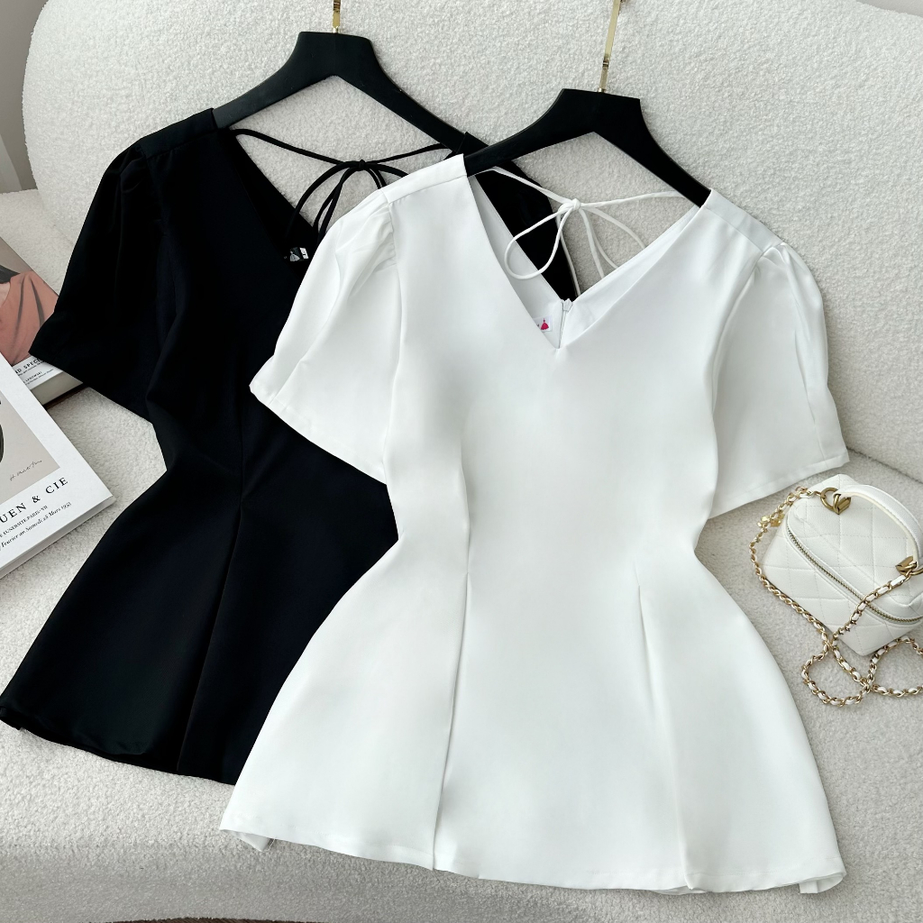 Áo nữ bigsize, áo peplum tim dây thắt sau lưng thiết kế basic trơn dễ mặc