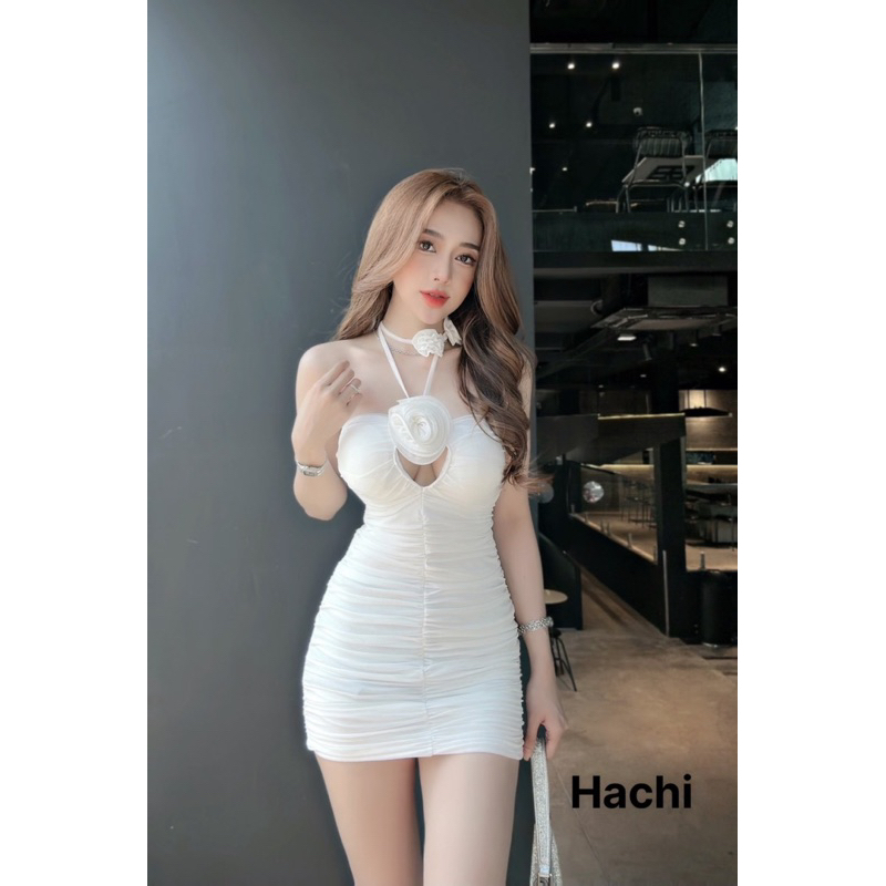 Đầm Cao Cấp Body LƯỚI NHÚN Thân Cúp Mút Ngực Kết Bông Hoa Hồng Trước Ngực