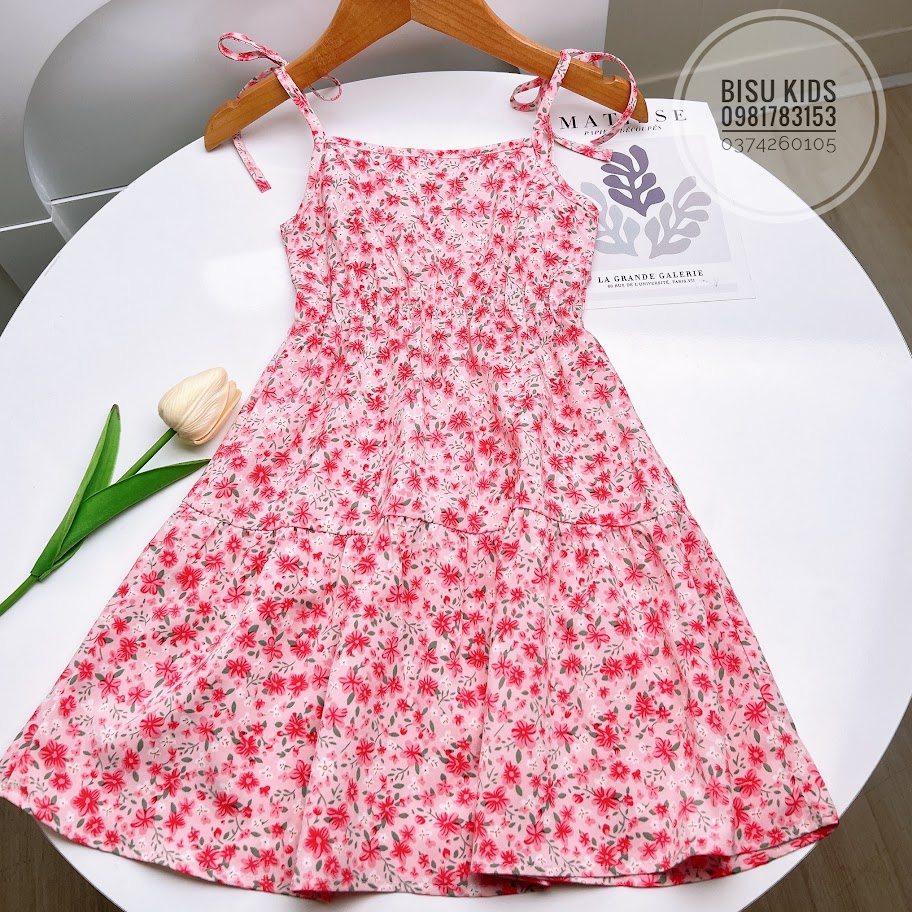 Váy bé gái 2 dây hoa nhí chất liệu cao cấp size 8 - 32kg