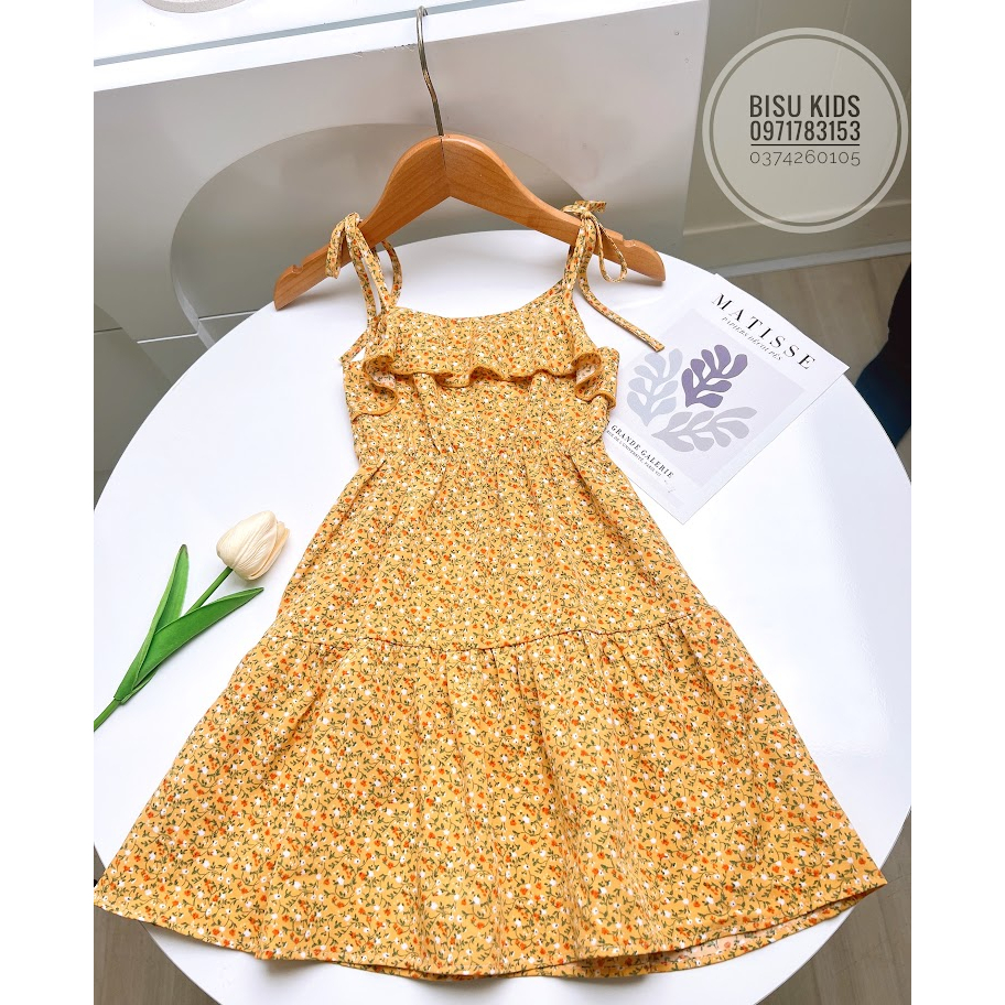 Váy bé gái 2 dây hoa nhí chất liệu cao cấp size 8 - 32kg
