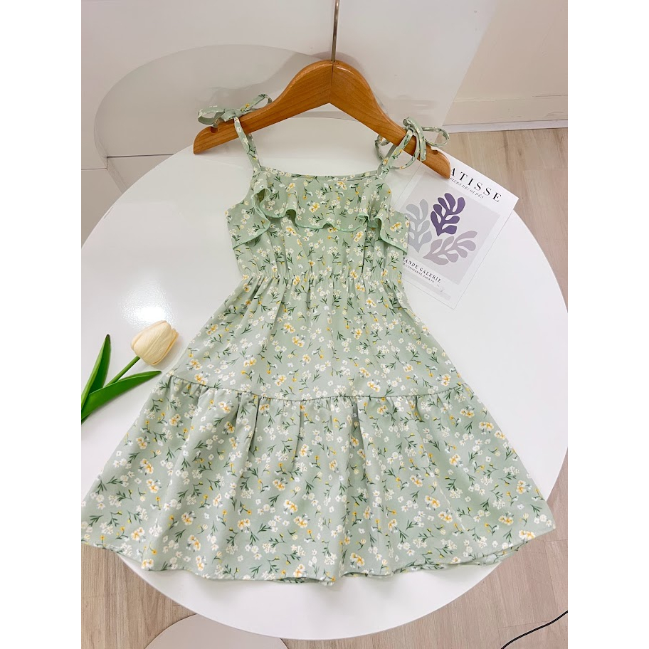 Váy bé gái 2 dây hoa nhí chất liệu cao cấp size 8 - 32kg