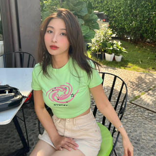 Áo croptop ERRORIST Uni dáng ôm – Xanh/Trắng basic