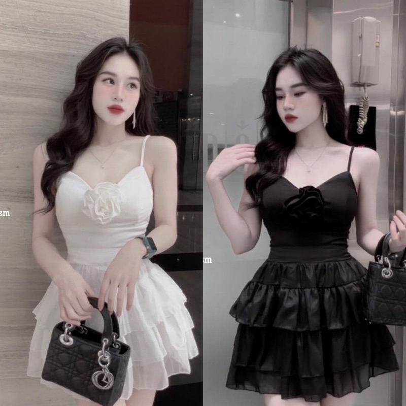 Set Bộ Áo Dây Cổ V Hoa Kết Trước Ngực + Quần Short Tầng Mẫu Mới