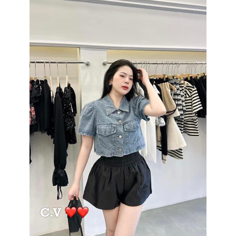 Áo Sơ mi Jean Croptop Túi Hộp HÀNG ĐẸP