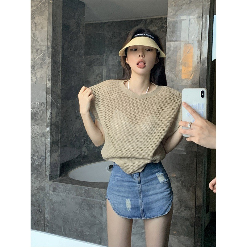 Áo lưới đi biển cộc tay oversize Quảng Châu