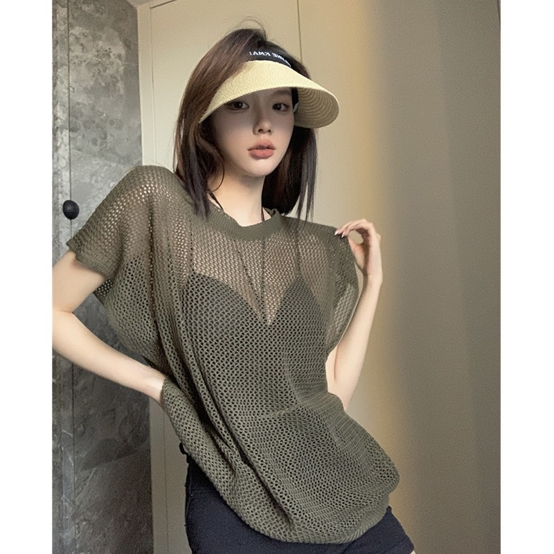 Áo lưới đi biển cộc tay oversize Quảng Châu